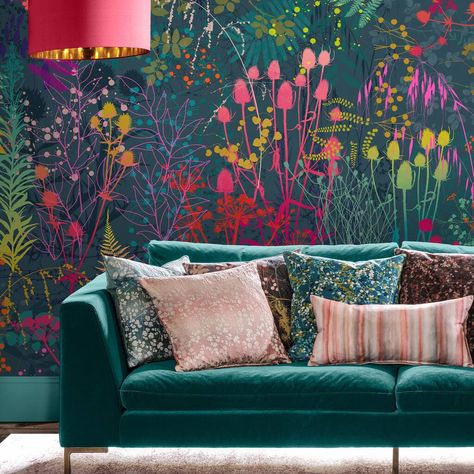 Beautiful Botanicals by Clarissa Hulse for Graham & Brown Clarissa Hulse, Bathroom Wall Mural, Rainbow Mural, Teal Rooms, Bungalow Ideas, Painted Chair, Graham Brown, Palette Inspiration, Graham & Brown