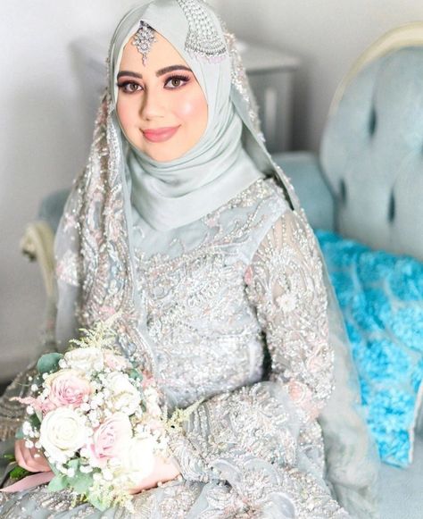 Bridal Hijab Styles Pakistani, Pakistani Nikkah Bride, Bride With Hijab, Couple Post, Pastel Wedding Dresses, Hijabi Bride, Hijab Brides, Bridal Hijab Styles, Engagement Dress For Bride