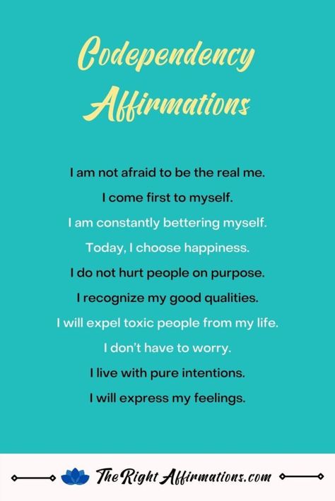 267 Codependency Affirmations To Recover Fast - The Right Affirmations Codependent Affirmations, Codependency Healing Affirmations, Codependency Affirmations, Mental Affirmations, Codependency Quotes, Codependency Recovery, Codependency Relationships, Healing Affirmations, Positive Affirmation Cards