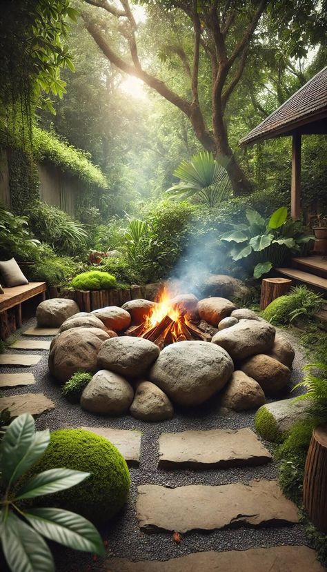 15 Stunning Rustic Fire Pit Ideas to Cozy Up Your Backyard 24 Rustic Outdoor Fire Pit, Rustic Fire Pit Ideas, Rustic Fire Pit, Cozy Fire Pit, Steel Decor, Cast Iron Fire Pit, Outdoor Fire Pit Area, Iron Fire Pit, Rustic Fire Pits