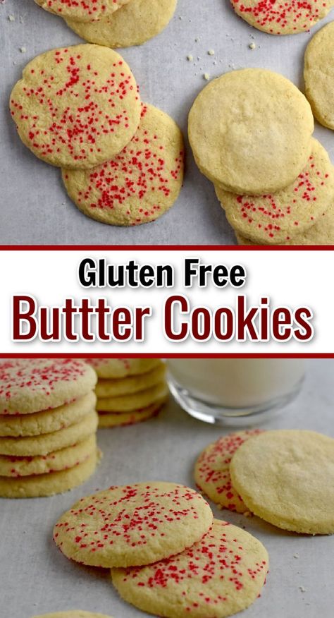 This easy recipe for Gluten Free Butter Cookies makes tender and buttery cookies. Need a gluten free cookie recipe for your holiday party or Christmas cookie exchange? You need to bake these butter cookies. Gluten Free 3 Ingredient Cookies, Gf Butter Cookies, Gluten Free Butter Cookies Easy Recipes, Gluten Free Nut Free Christmas Cookies, Gluten Free Vanilla Cookies, Gluten Free Easy Cookies, Quick Gluten Free Cookies, Gluten Free Danish Butter Cookies, Gluten Free Cookie Recipes Christmas