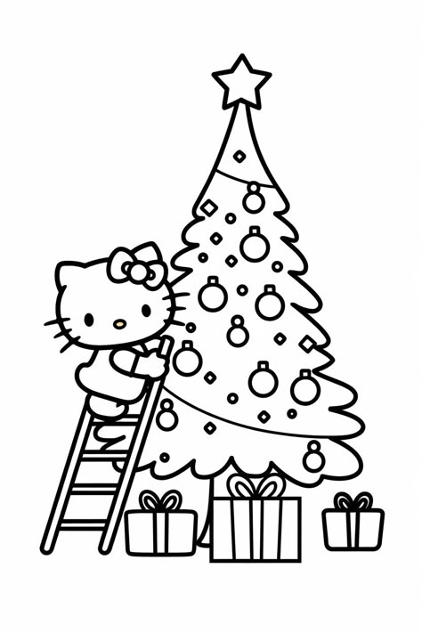 Cute Christmas Coloring Sheets, Christmas Colouring In Pages, Christmas Drawings To Color, Cute Printable Coloring Pages, Hellokitty Christmas Drawing, Cute Christmas Colouring Pages, Colouring Christmas, I Love Hello Kitty, Christmas Coloring Pages Hello Kitty