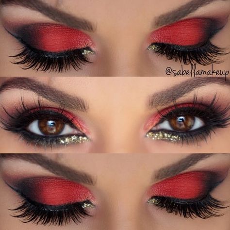 Red Smokey Eye, Halloweenský Makeup, Red Eye Makeup, Artist Makeup, Red Eyeshadow, Red Makeup, Beauty Make-up, Makeup Hacks, Makeup Looks For Brown Eyes