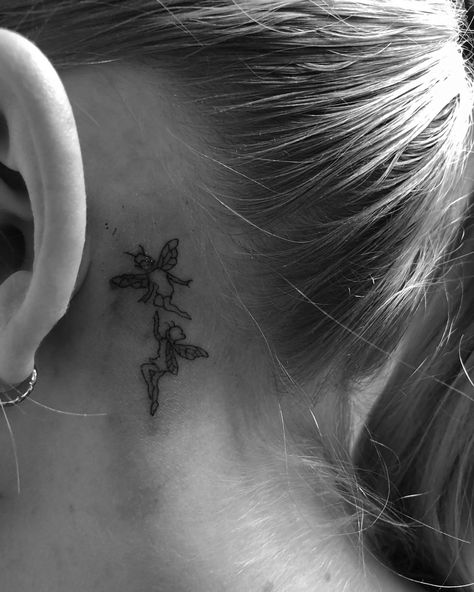 Fairy Behind The Ear Tattoo, Behind The Ear Fairy Tattoo, Fairy Behind Ear Tattoo, Fairy Tattoo Behind Ear, Behind The Ear Tats, Pixie Tattoo, Art Nouveau Tattoo, Behind Ear Tattoos, Nouveau Tattoo