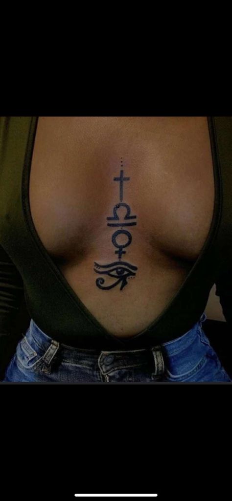 Ankh Chest Tattoo, Tattoo In Between Breast, Aprodithe Tattoo, Ankh Tattoo Women Chest, Underboob Tattoos For Women Unique, In Between Breast Tattoo, Middle Breast Tattoo, Ankh Tattoo Women, Feminine Chest Tattoo For Women