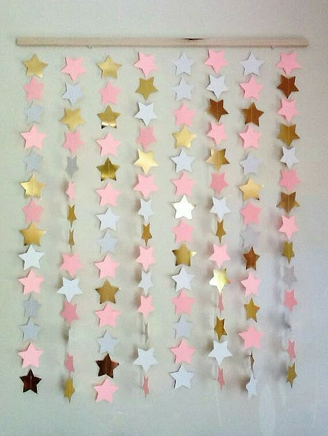 Twinkle Twinkle Little Star Party, Star Backdrop, Pink And Gold Decorations, Star Wall Hanging, Hawaiian Party Decorations, Star Mobile, Diy Birthday Decorations, Star Nursery, Baby Shower Backdrop