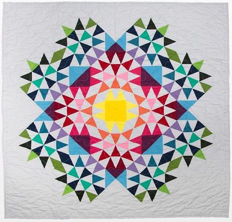 Morning Star Rainbow Quilt | Quilting Land | Bloglovin’ Morning Star Quilt, Kaleidoscope Quilts, Blue Green Fabric, Kaleidoscope Quilt, Picnic Quilt, Circle Quilts, Rainbow Quilt, Star Quilt Blocks, Heart Quilt