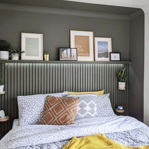 Shelves Behind Bed, Behind Bed Ideas, Bed With Shelf, Wall Behind Bed, Cluttered Bedroom, Latest Decorating Trends, Calming Interiors, Small Bedroom Layout, Light Colored Furniture