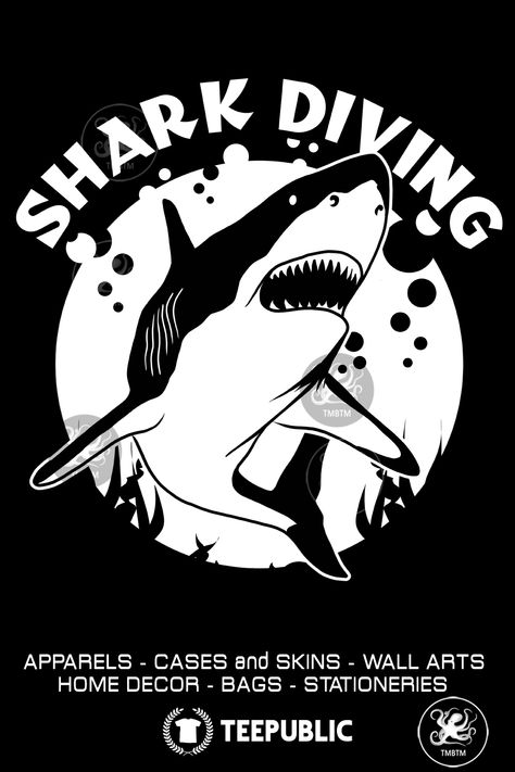 Shark Diving - Swimming With Sharks | T-Shirt, Mugs, Posters, Stickers etc.
Shark diving is a great way to approach this beautiful ocean animal in its environment. Show your love for sharks with this cool graphic design for scuba divers and shark lovers.
Click on the pin's title to find this design on cool Teepublic's products.
Follow @TMBTMDesign for more gift ideas. Shark Graphic Design, Swimming With Sharks, Shark Graphic, Shark Diving, Shark Swimming, Shark Lover, Beautiful Sea Creatures, Shark T Shirt, The Shark