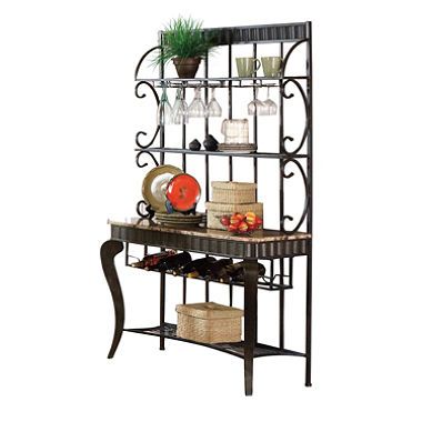 Holland Bakers Rack Wine Wet Bar, Bakers Rack Decorating, Kitchen Bakers Rack, Kids Desk Storage, Bakers Racks, Small Coffee Bar Ideas, Rack Decor, Small Coffee Bar, Baker's Rack