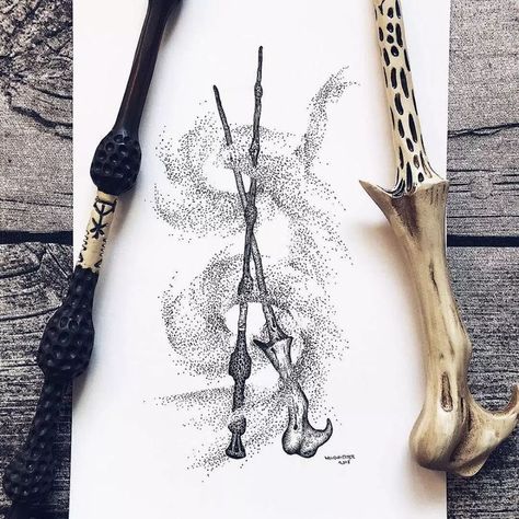 Slytherin Tattoo, Harry Potter Sleeve, Hogwarts Tattoo, Tattoo Harry Potter, Harry Potter Sketch, Wand Tattoo, Hp Tattoo, Harry Potter Art Drawings, Wand Magic