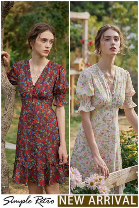 Simple Retro - KORA FLORAL PRINTED MIDI DRESS Chic Floral Dress, Retro Outfits For Women Vintage Dresses, Simple Floral Dress, Floral Dress Midi, Tea Dresses, Informal Dress, Work Dresses For Women, Simple Retro, Fade Styles