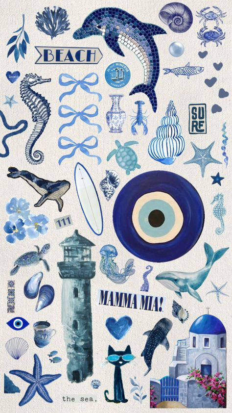 #art #vintage #wallpaper #blue #white #greece #vibes #inspiration #summer Greece Vibes, Plakat Design Inspiration, Greece Wallpaper, Walking On Eggshells, Blue Jellyfish, Collage Phone Case, Wall Drawing, Wallpaper Stickers, Phone Wallpaper Patterns