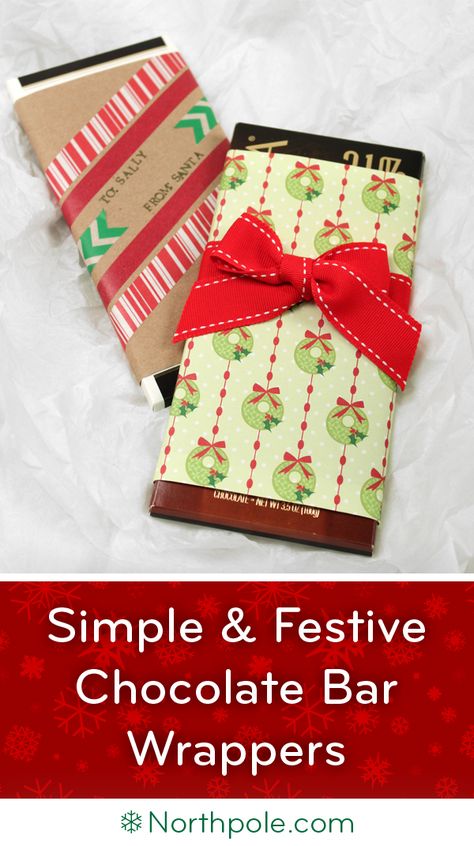 Simple Chocolate Bar Wrappers • Northpole.com Craft Cottage Diy Chocolate Bar Wrappers, Chocolate Bar Gift Wrap, Christmas Candy Bar Wrapper Ideas, Chocolate Bar Wrappers Christmas, Candybar Wrappers Christmas, Chocolate Bar Covers, Candy Bar Covers, Chocolate Bars Gift, Chocolate Bar Wrapping