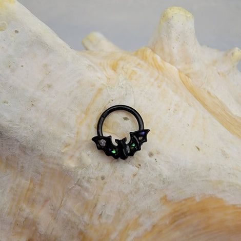 Piercing Locations, Insert Ring, Bat Design, Tragus Jewelry, Black Bat, Nose Rings, Nose Ring Stud, Abalone Shell, Beaded Rings