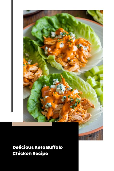 Three lettuce wraps filled with shredded buffalo chicken, topped with crumbled blue cheese and herbs, accompanied by celery sticks. Buffalo Chicken Recipe, Keto Buffalo Chicken, Almond Crusted Chicken, Buffalo Chicken Lettuce Wraps, Crusted Chicken Tenders, Butter Chicken Curry, Spicy Buffalo Chicken, Coconut Lime Chicken, Buffalo Chicken Recipes