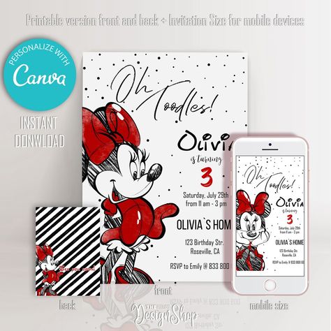 Minnie Mouse Birthday Invitation Minnie Mouse Classic Invite - Etsy Portugal Red Minnie Mouse Party Ideas, Red Minnie Mouse Birthday, Mickey And Minnie Birthday, Minnie Mouse Roja, Minnie Invitations, Minnie Mouse Invitation, Mimi Birthday, Minnie Mouse Birthday Invitations, Minnie Mouse Invitations