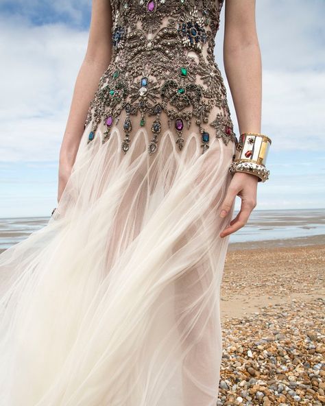 Alexander McQueen on Instagram: “An ivory silk tulle corset dress embellished with mercury jewelled regalia hand embroidery.  From the Spring/Summer 2020 pre-collection.…” Hand Embroidery On Dress, Angelic Style, Tulle Corset Dress, Tulle Corset, Unique Fashion Outfits, Mcqueen Dress, Wedding Wonderland, Mc Queen, Mcqueen Fashion