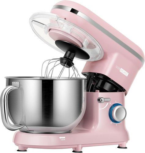 660W 10 Speed 6 Quart Tilt-Head Kitchen Electric Food Mixer with Beater, Dough Hook, Wire Whip and Egg Separator, Pink Kitchen Stand Mixer, Making Pizza Dough, Egg Separator, Food Mixer, Wire Whisk, Electric Foods, Kitchen Stand, Food Stands, Sous Chef