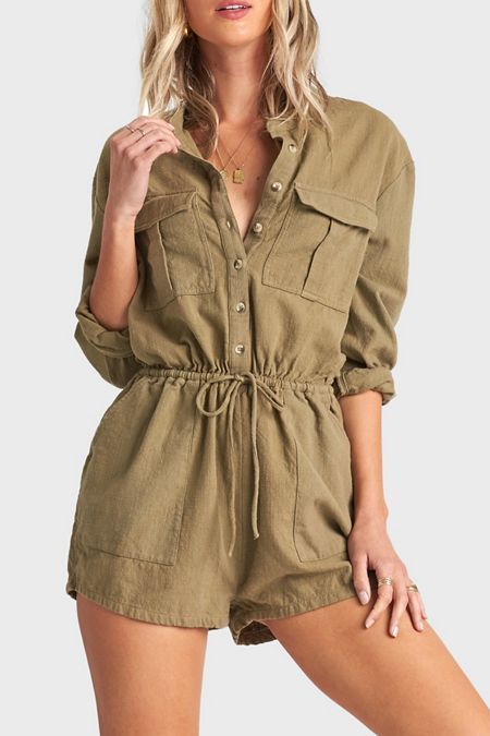 Billabong Wake The Night Button-Down Romper Short Jumpsuits For Women, Night Jumpsuit, Trendy Jumpsuit, Stylish Jumpsuit, Billabong Women, Embroidered Maxi Dress, Cotton Romper, Striped Rompers, Online Shopping For Women