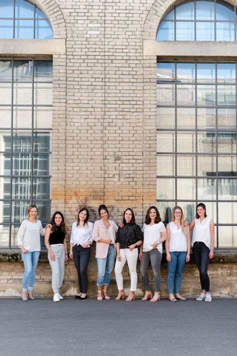 Women's group brand photoshoot - was so fun to take photos for these ladies for their brand photoshoot. Shot here with an industrial background. Staff Group Photo Ideas, Team Photoshoot Ideas Outdoor, Staff Photoshoot Ideas Outdoor, Professional Women Group Photoshoot Ideas, Professional Team Photos Group Shots, Outdoor Team Photoshoot, Business Group Photos Outdoor, Work Photoshoot Group, Team Photo Ideas Business Outdoor