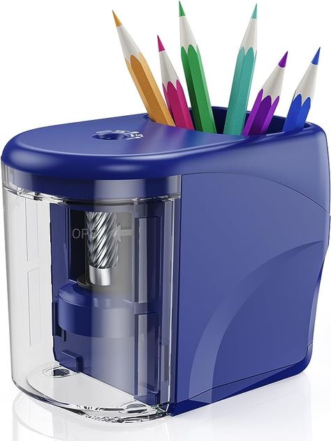 Electric Pencil Sharpener Heavy-Duty Helical Blade Sharpener Battery Operated for No.2/ (6-8mm) Pencils with Auto Stop & Cleaning Brush in School/Classroom/Office (Blue no Adapter) Blade Sharpener, Office Blue, Electric Pencil Sharpener, Chalk Pencil, Blade Sharpening, Pencil Sharpener, School Classroom, Battery Operated, Brush Cleaner