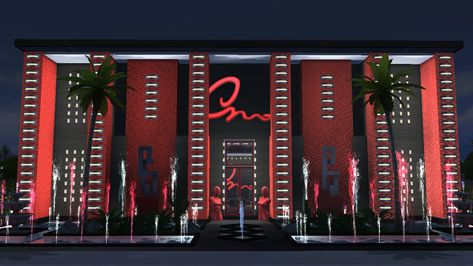 Night Club Exterior, Nightclub Floor Plan, Club Exterior, Sims 4 Restaurant, Modern Gym, Modern Family House, Background Reference, Nightclub Design, Sims Ideas