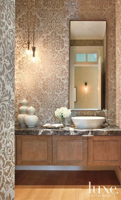 chic Luxe Bathroom, Designer Bathroom, Powder Room Design, Bad Inspiration, Luxe Interiors, Bathroom Remodeling, Bathroom Designs, Laundry In Bathroom, Remodeling Ideas