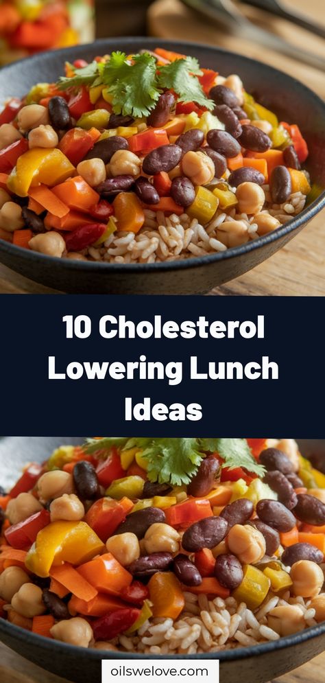 Looking to keep your cholesterol levels in check at lunchtime? Check out these 10 delicious and heart-healthy lunch ideas that can help lower your cholesterol while keeping you satisfied and energized throughout the day. From grilled salmon salads to black bean quinoa bowls, these nutrient-packed meals are sure to keep your heart happy and healthy. How Do You Lower Cholesterol, Recipes With Low Cholesterol, Dinners With Low Cholesterol, What To Eat For High Cholesterol, High Cholesterol Diet Plan, Foods To Eat With High Cholesterol, Heart Health Meal Prep, Lower Ldl Cholesterol Recipes, Healthy Food To Lower Cholesterol