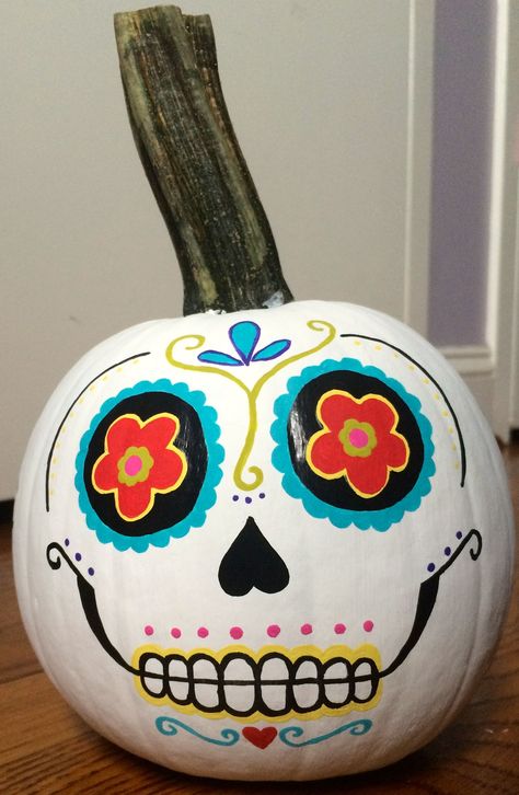 Candy Skull Pumpkin Painting, Pumpkin Painting Ideas Mexican, Skull Painted Pumpkins, Pumpkin Painting Sugar Skull, Sugar Skull Pumpkin Painting Ideas, Pumking Painting Ideas Cute, Pumpkin Painting Ideas Dia De Muertos, Pumpkin Painting Ideas Sugar Skull, Day Of The Dead Painted Pumpkins