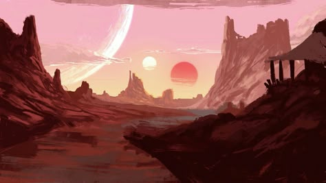 Alien Desert, Alien Landscape, Space Landscape, Desert Planet, Sci Fi Landscape, Environment Painting, Sf Art, Western Landscape, Planets Art