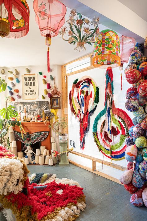 Textile Artist Studio, Fiber Artist, Fiber Arts Studio, Tufting Studio, Tufted Art, Textile Studio, Fiber Artist Studio, Tufting Art Wall, Tufting Artist