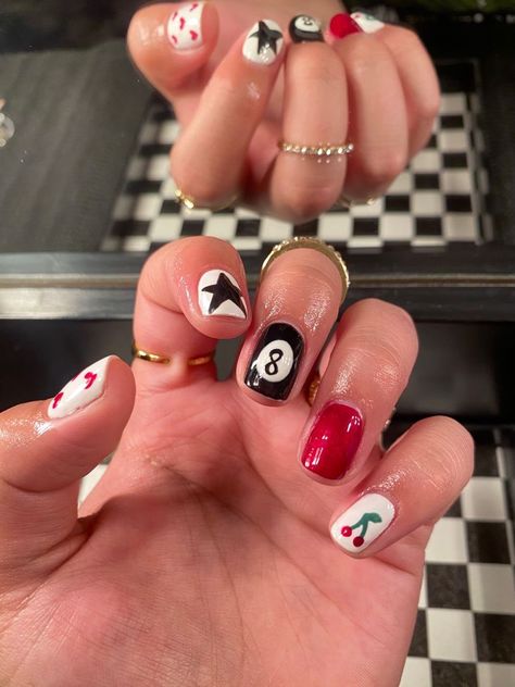 Acrylic Nails Rockstar Girlfriend, Take My Picture Nails, Rockstar Girlfriend Nails Short, Men Nail Inspiration, Rhcp Nails, 80s Rock Nails, Vegas Nails Ideas Short, Short Nails For Guitar Players, Diy Nail Art Short Nails