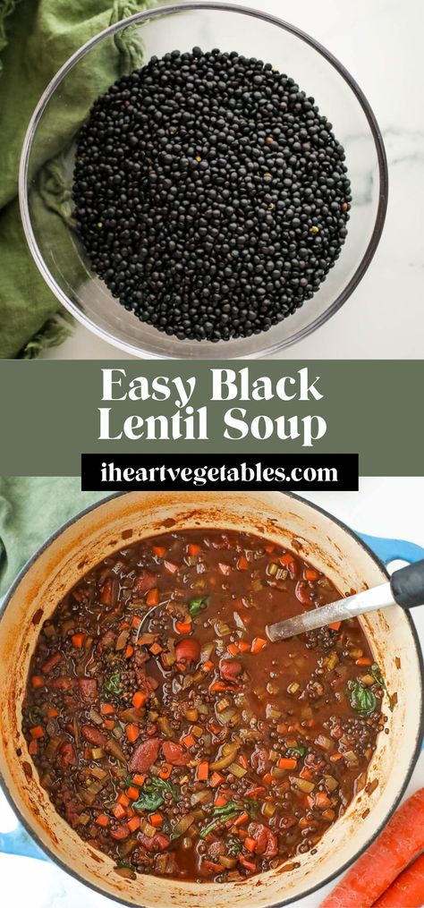 This black lentil soup is a comforting recipe that combines the hearty texture of black lentils with a delicious mix of vegetables and spices. Black Lentil Soup, Lentil Chili Recipe, Vegan Lentil Recipes, Lentil Recipes Healthy, Lentil Curry Recipes, Lentils Vegan, Lentil Chili, Black Lentils, Vegan Lentil Soup