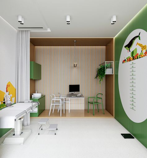 School Medical Room Design, Pediatrics Clinic Interior Design, Paediatric Doctor Clinic Interior, School Clinic Design, Family Clinic Design, Small Pediatric Clinic Design Interiors, Healthcare Clinic Design, Pediatric Healthcare Design, Pediatric Clinic Decor