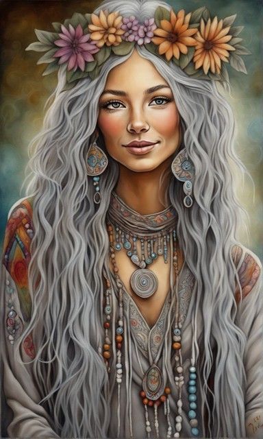 Grey haired hippy woman. Peace Sign Art Hippie, Arte Hippy, Mundo Hippie, Hippie Posters, Be Serious, Hippie Painting, Hippie Chick, Happy Hippie, Hippie Life