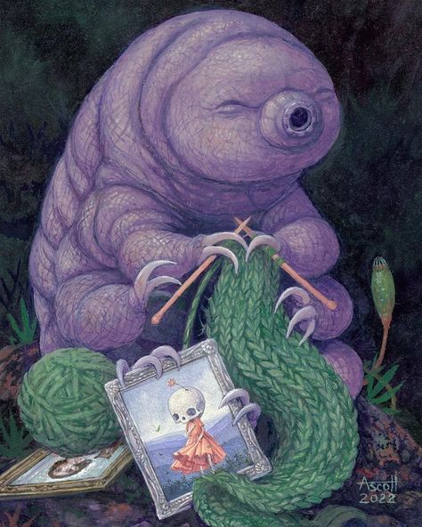 WOW x WOW (@wowxwow_art) posted on Instagram: “'Dreams of the Macroverse' by Thomas Ascott (@tascott) • #thomasascott #tardigrade #popsurrealism #adorbs #oilpainting #illustrationart…” • May 17, 2022 at 12:00pm UTC Moss Piglet, Illustration Kunst, Biology Art, Arch Enemy, Dark Art Drawings, Lowbrow Art, Solo Exhibition, Pop Surrealism, Arte Animal