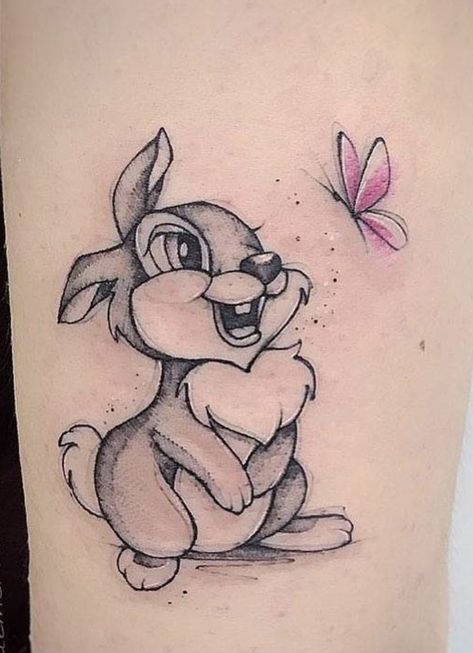 Thumper Tattoo Ideas, Cartoon Bunny Tattoo, Thumper Tattoo, Disney Characters Tattoos, Valentines Day Poems, Disney Sleeve, Bunny Tattoos, Disney Easter, Disney Tattoo