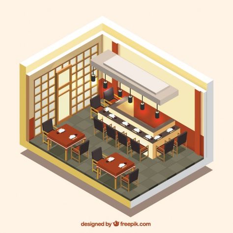 Minecraft Restaurant, Minecraft Japanese, Japanese Restaurant Interior, Lavender Interior, Bangunan Minecraft, Small Restaurant, Isometric Art, Isometric Design, Coffee Shop Design