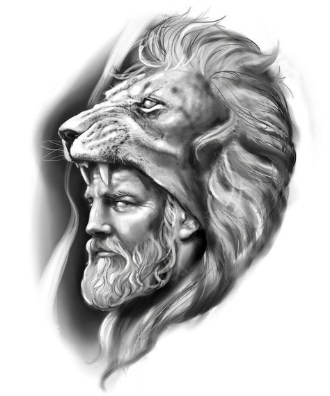 250 Best Zeus Tattoo Designs With Meanings (2022) Greek Mythology - TattoosBoyGirl Zeus And Lion Tattoo Design, Hercules Tattoo Mythology, Hercules Tattoo Design, Hercules Tattoo, Greek God Tattoo, Poseidon Tattoo, Zeus Tattoo, Catrina Tattoo, Lion Head Tattoos