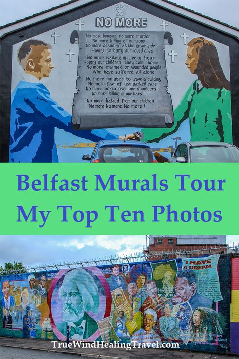 Belfast is home to some of the most famous political murals in the world.  This colorful street art depicts the historical conflicts between Northern Ireland and Republic of Ireland.  Here are the top 10 photos from my tour. #belfastmurals #belfast #murals #streetart #ireland #northernireland #peacewall #belfastpeacewalls #peace Belfast Peace Wall, Belfast Murals, Belfast Ireland, Blarney Stone, United Kingdom Travel, Diego Rivera, Murals Street Art, Republic Of Ireland, Solo Female Travel