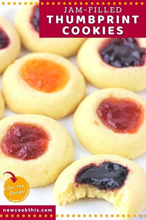 These easy thumbprint cookies are soft and buttery, lightly sweet with a hint of almond, and filled with your favorite jam (mine are raspberry, strawberry, blackberry, and apricot). A delicious cookie for anytime of the year, they're also a perfect addition to holiday and Christmas cookie lists. Get the recipe and try them! Apricot Thumbprint Cookies, Easy Thumbprint Cookies, Egg Free Cookies Recipes, Thumbprint Cookies Easy, Chocolate Thumbprint Cookies, Jam Thumbprint Cookies, Easy Jam, Thumbprint Cookies Recipe, Dairy Free Cookies