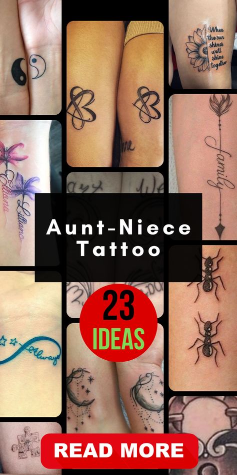 Strengthen the unique connection between aunt and niece with our matching small tattoos. These meaningful symbols are a testament to the love and bond you share. Whether it's a delicate butterfly, a beloved Disney character, or a simple flower, our designs are simple yet full of significance, mirroring the beauty of your relationship. Wear your affection proudly with matching tattoos that tell your story. Sister Aunt Niece Tattoo, Tattoo Ideas For Aunts And Nieces, Cute Aunt And Niece Tattoos, Aunt And Nephew Activities, Tattoo For My Niece, Matching Tattoos For Niece And Aunt, Small Matching Tattoos For Aunt And Niece, Matching Niece And Aunt Tattoo, Auntie Niece Tattoos