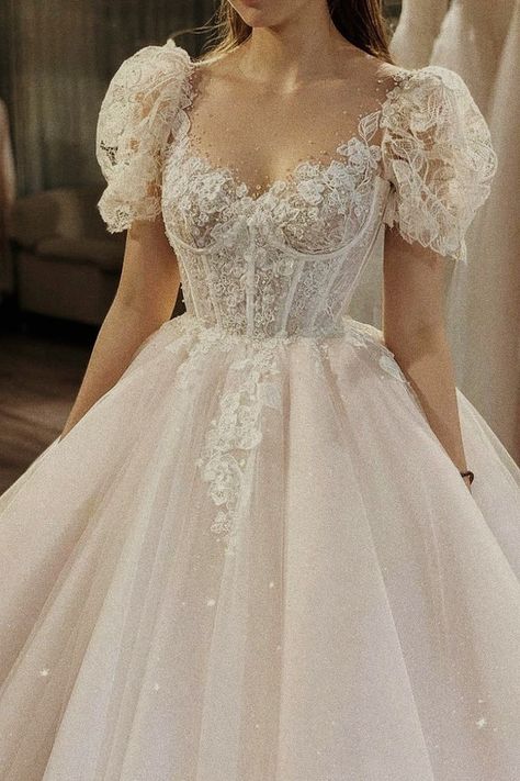 Aesthetic Wedding Dresses Vintage, Pride And Prejudice Wedding Dresses, Fairy Wedding Dress Aesthetic, Aesthetic White Wedding Dress, White Fairy Wedding Dress, Vintage Wedding Dress Princess, Ballgown Style Wedding Dresses, Sparkly Puffy Wedding Dress, Wedding Dresses Shoulder Cover