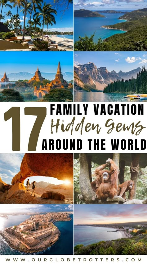 Plan your next family vacation to somewhere spectacular. Best ideas for family travel off the beaten path. Worldwide destinations for unique adventures, these are our family travel hidden gems, as shared by international family travel bloggers | Our Globetrotters Family Travel Blog Family Friendly Travel Destinations, Tropical Family Vacations, Usa Family Vacation Ideas, Best Family Vacations With Kids, Family World Travel, Family Holiday Destination, Extended Family Vacation Ideas, Family Friendly Vacations, International Family Vacation Ideas