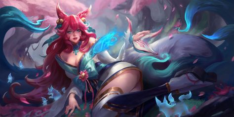 Spirit Blossom Ahri by j.h cai (Artstation) Spirit Blossom Ahri, Liga Legend, Ahri Wallpaper, Battery Percentage, Spirit Blossom, Ahri Lol, League Memes, Ahri League, Anime Halloween