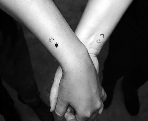 Crescent Moon And Sun, One Word Tattoo, Tattoo Sun, Small Back Tattoos, Moon Sun Tattoo, Cuff Tattoo, The Sun And The Moon, Sun And The Moon, Bff Tattoos