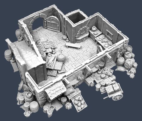 Medieval Shop, Dnd Resources, European Buildings, Tabletop Games Miniatures, Dungeon Tiles, Wargaming Terrain, Miniature Houses, Resin Kit, Medieval Town