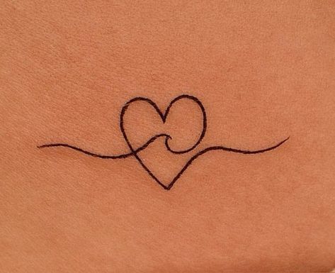 Sister Ocean Tattoos, Sea Heart Tattoo, Tattoos For Sea Lovers, Wave And Heart Tattoo, Wave Heartbeat Tattoo, Semester At Sea Tattoo, Wave Semicolon Tattoo, Lost Soulmate Tattoo, Small Tattoos Sea