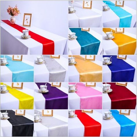 Satin Table Runner Cloth Wedding Party Banquet Hotel Home Restaurant Venue Decor Supplies 30x275cm(12" x 108") | Wish Satin Table Runner, Gold Table Runners, Christmas Wedding Decorations, Table Cloth Decorations, Fall Table Runners, Fabric Table Runner, Autumn Table, Christmas Baby Shower, Table Flag